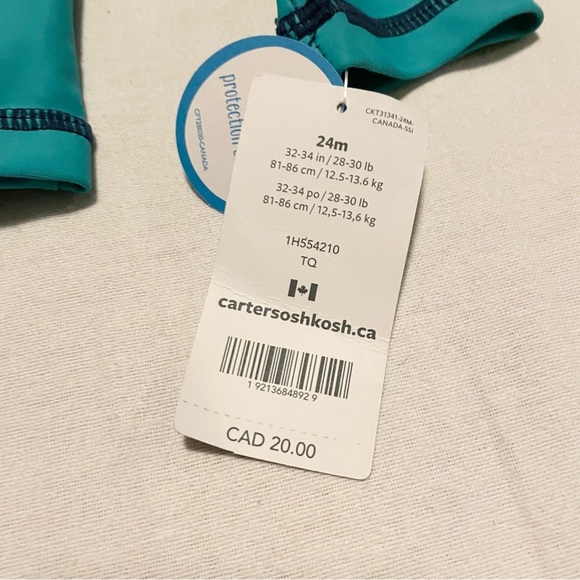 Carters Baby 24 Month Teal Rash Guard Swim Shirt UV Protection - Picture 3 of 16